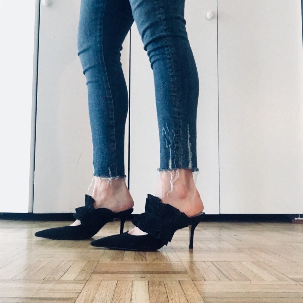 Zara Ruffle Suede Mules Sz 38